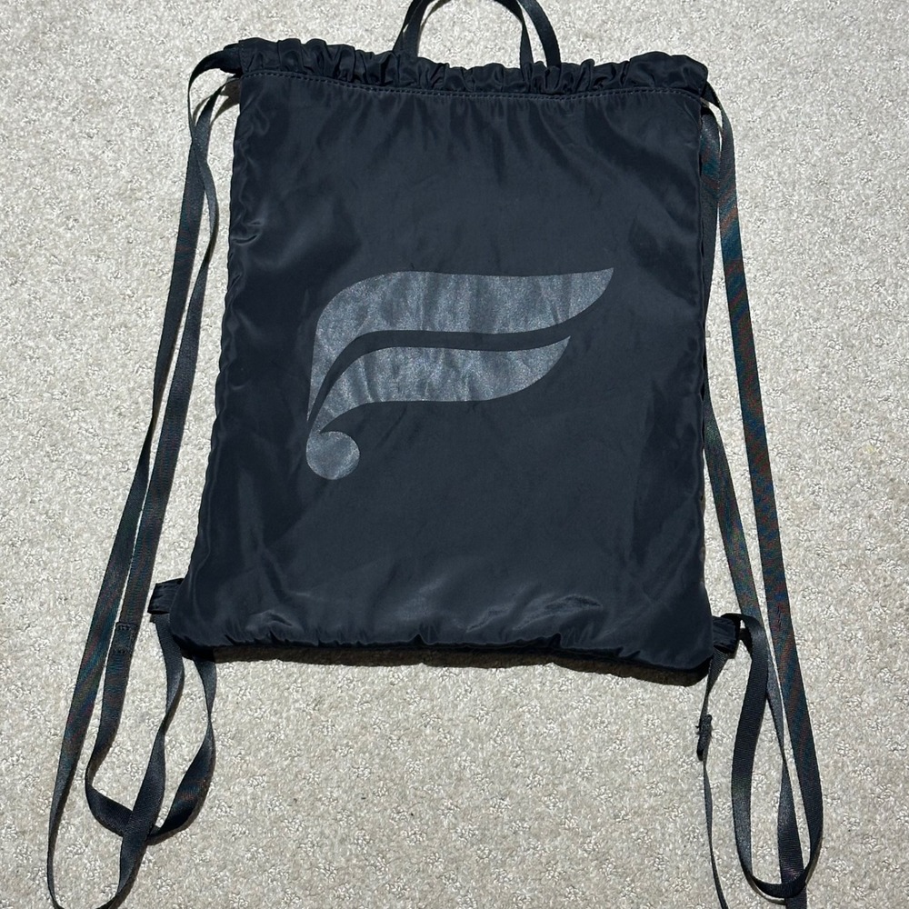 Fabletics Black Drawstring Cinch Backpack Quilted Logo Gym Bag